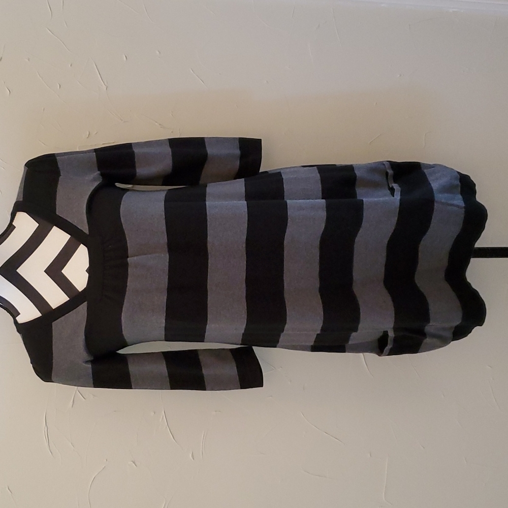 Pink Rose Black & Gray Striped Sweater Dress Med